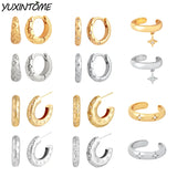 Sterling Silver Engraved Star Moon Hoop Earrings