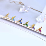 925 Silver Ear Needle Green Purple Zircon Stud Earring