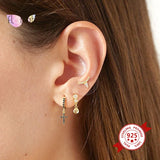 925 Silver Ear Needle Green Purple Zircon Stud Earring
