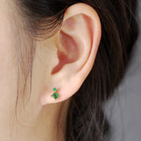 925 Silver Green Crystal Stud Earrings for Women Piercing Jewelry