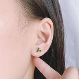 925 Silver Green Crystal Stud Earrings for Women Piercing Jewelry