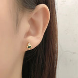 925 Silver Green Crystal Stud Earrings for Women Piercing Jewelry