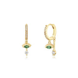 925 Silver Green Eyes Double Drop Earrings Retro Hoop Earrings