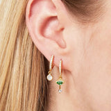 925 Silver Green Eyes Double Drop Earrings Retro Hoop Earrings