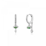 925 Silver Green Eyes Double Drop Earrings Retro Hoop Earrings