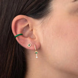 925 Silver Green Eyes Double Drop Earrings Retro Hoop Earrings