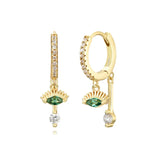 925 Silver Green Eyes Double Drop Earrings Retro Hoop Earrings
