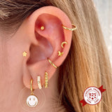 925 Silver Smile Hoop Earrings for Women Enamel Smiley Jewelry