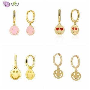 925 Silver Smile Hoop Earrings for Women Enamel Smiley Jewelry