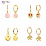 925 Silver Smile Hoop Earrings for Women Enamel Smiley Jewelry