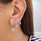 925 Silver Smile Hoop Earrings for Women Enamel Smiley Jewelry