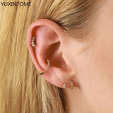 925 Sterling Silver Crystal Circle Small Huggie Earrings for Women