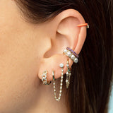 925 Silver Ear Needle Hoop Earrings Colorful Crystal Tassel Circle Jewelry