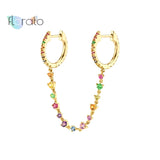 925 Silver Ear Needle Hoop Earrings Colorful Crystal Tassel Circle Jewelry