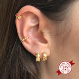 925 Sterling Silver Zircon Hoop Earrings Minimalist Style