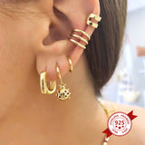 925 Silver Square Hoop Earrings Metal Rock Style Geometric Thick Jewelry