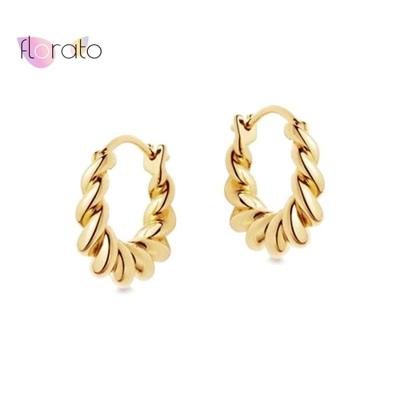 925 Silver Twist Hoop Earrings Women Punk Rock Jewelry Gift
