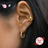 925 Silver Twist Hoop Earrings Women Punk Rock Jewelry Gift