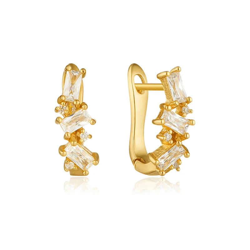 925 Silver Crystal Hoop Earrings Minimalist Flower Women Party Jewelry