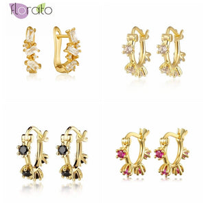 925 Silver Crystal Hoop Earrings Minimalist Flower Women Party Jewelry