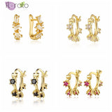 925 Silver Crystal Hoop Earrings Minimalist Flower Women Party Jewelry