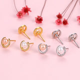 925 Silver Natural Pearl Stud Earrings Crystal Earpins