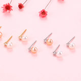 925 Silver Natural Pearl Stud Earrings Crystal Earpins