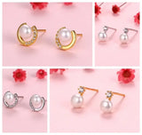 925 Silver Natural Pearl Stud Earrings Crystal Earpins
