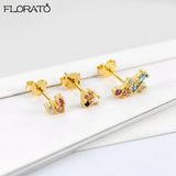 925 Silver Crystal Zircon Stud Earrings Jewelry Women Birthday Gift