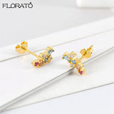 925 Silver Crystal Zircon Stud Earrings Jewelry Women Birthday Gift