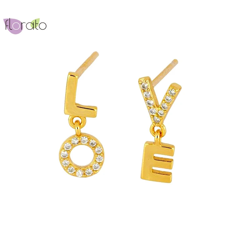 925 Silver LOVE Letter Pendant Stud Earrings For Women
