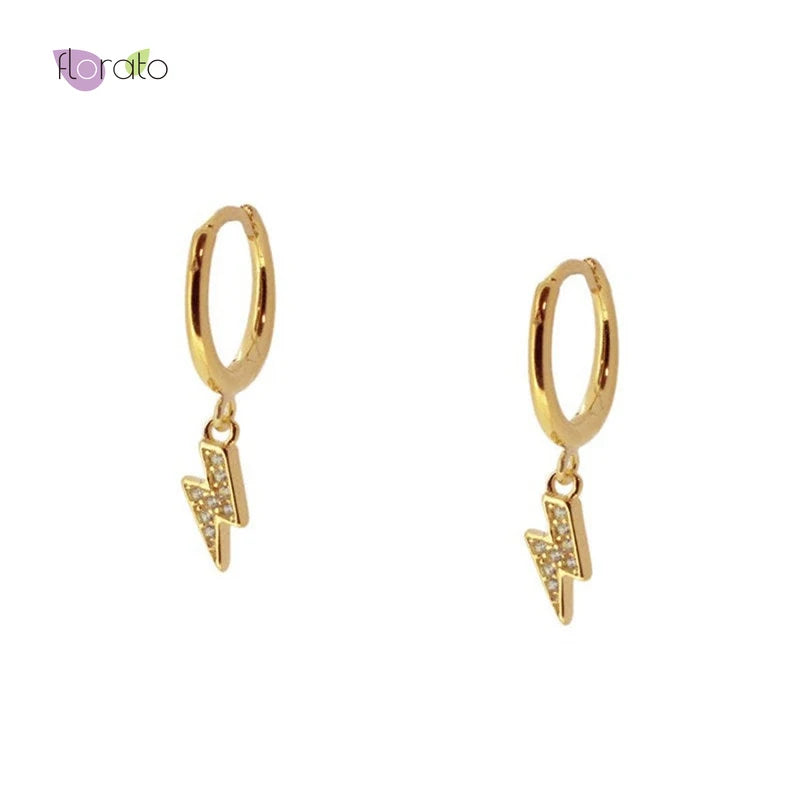 925 Silver Lightning Earrings Crystal Hoop Women's Jewelry