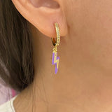 925 Silver Lightning Hoop Earrings Pave Crystal Geometric Pendant