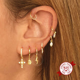 925 Silver Lightning Hoop Earrings Pave Crystal Geometric Pendant