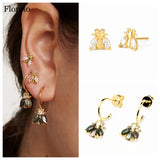 925 Silver Little Bee Zircon Stud Earrings Wedding Jewelry