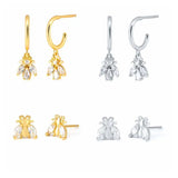 925 Silver Little Bee Zircon Stud Earrings Wedding Jewelry