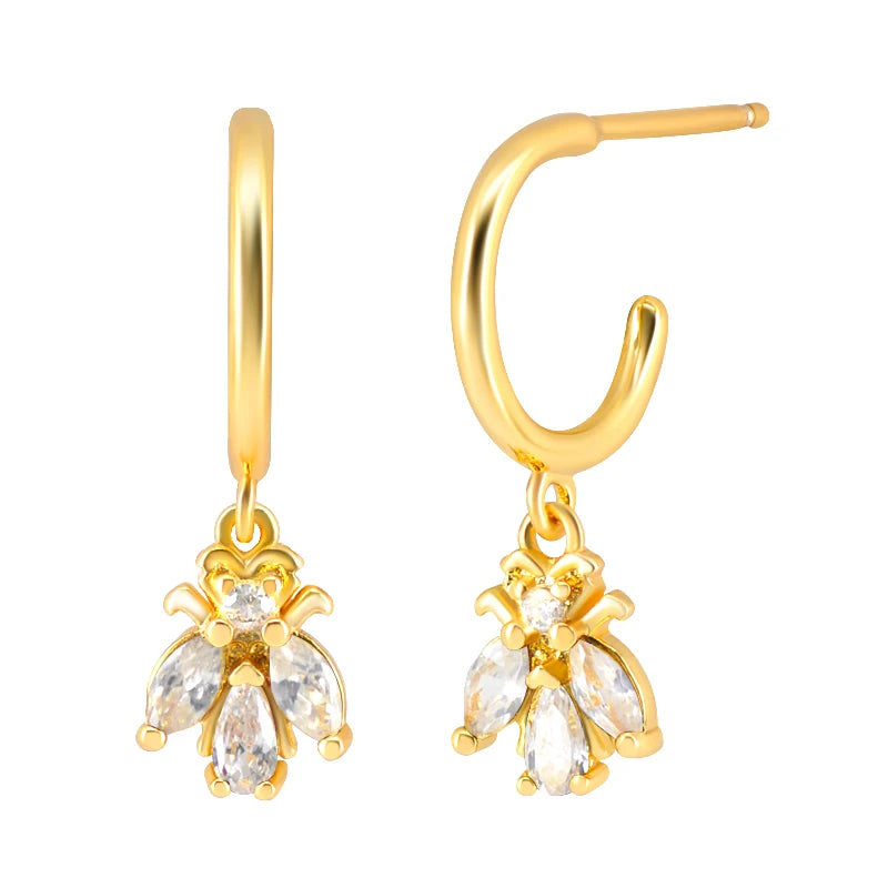 925 Silver Little Bee Zircon Stud Earrings Wedding Jewelry