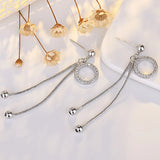 925 Silver Tassel Crystal Stud Earrings Women Fine Temperament