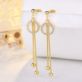 925 Silver Tassel Crystal Stud Earrings Women Fine Temperament