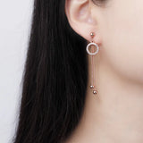 925 Silver Tassel Crystal Stud Earrings Women Fine Temperament