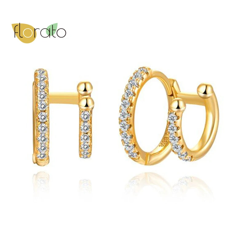 925 Silver Double Diamond Zircon Ear Cuff Clip Earrings