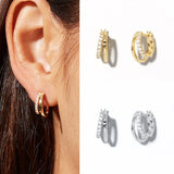 925 Silver Double Diamond Zircon Ear Cuff Clip Earrings