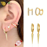 925 Silver Double Diamond Zircon Ear Cuff Clip Earrings