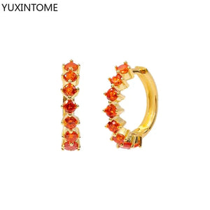 925 Silver Orange/Yellow Zircon Hoop Earrings