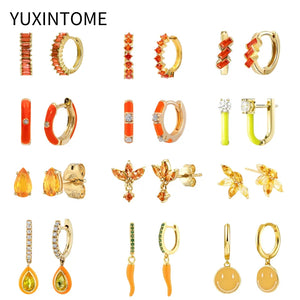 925 Silver Orange/Yellow Zircon Hoop Earrings