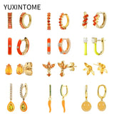 925 Silver Orange/Yellow Zircon Hoop Earrings