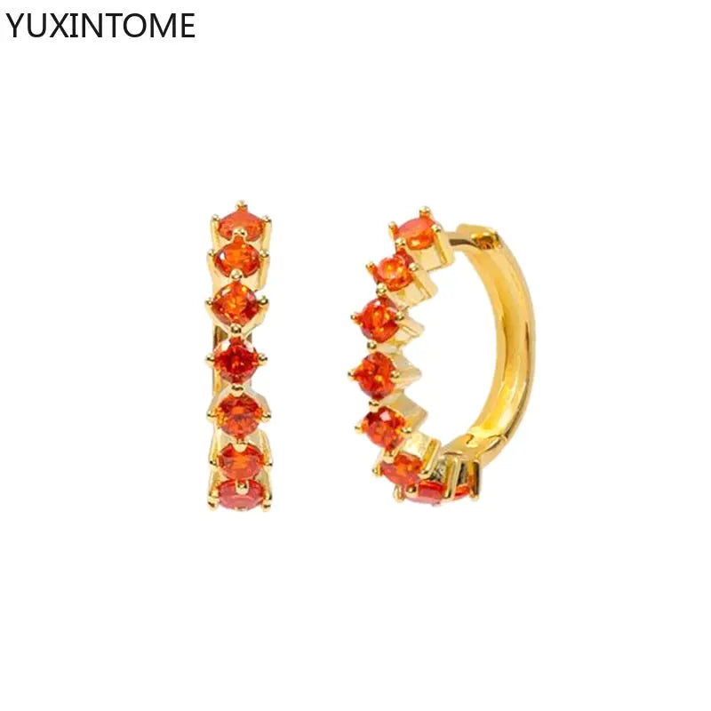 925 Silver Orange/Yellow Zircon Hoop Earrings