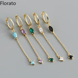 925 Silver Tassel Hoop Earrings Crystal Zircon Huggie Fine Jewelry
