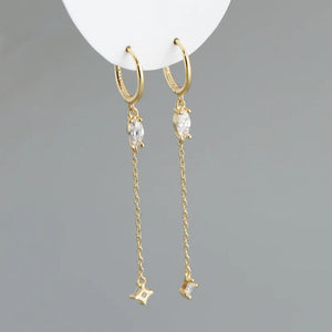 925 Silver Tassel Hoop Earrings Crystal Zircon Huggie Fine Jewelry