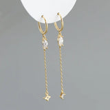 925 Silver Tassel Hoop Earrings Crystal Zircon Huggie Fine Jewelry
